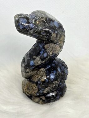 Que Sera Stone Snake Carving Blue Gray Crystal Serpent Figurine